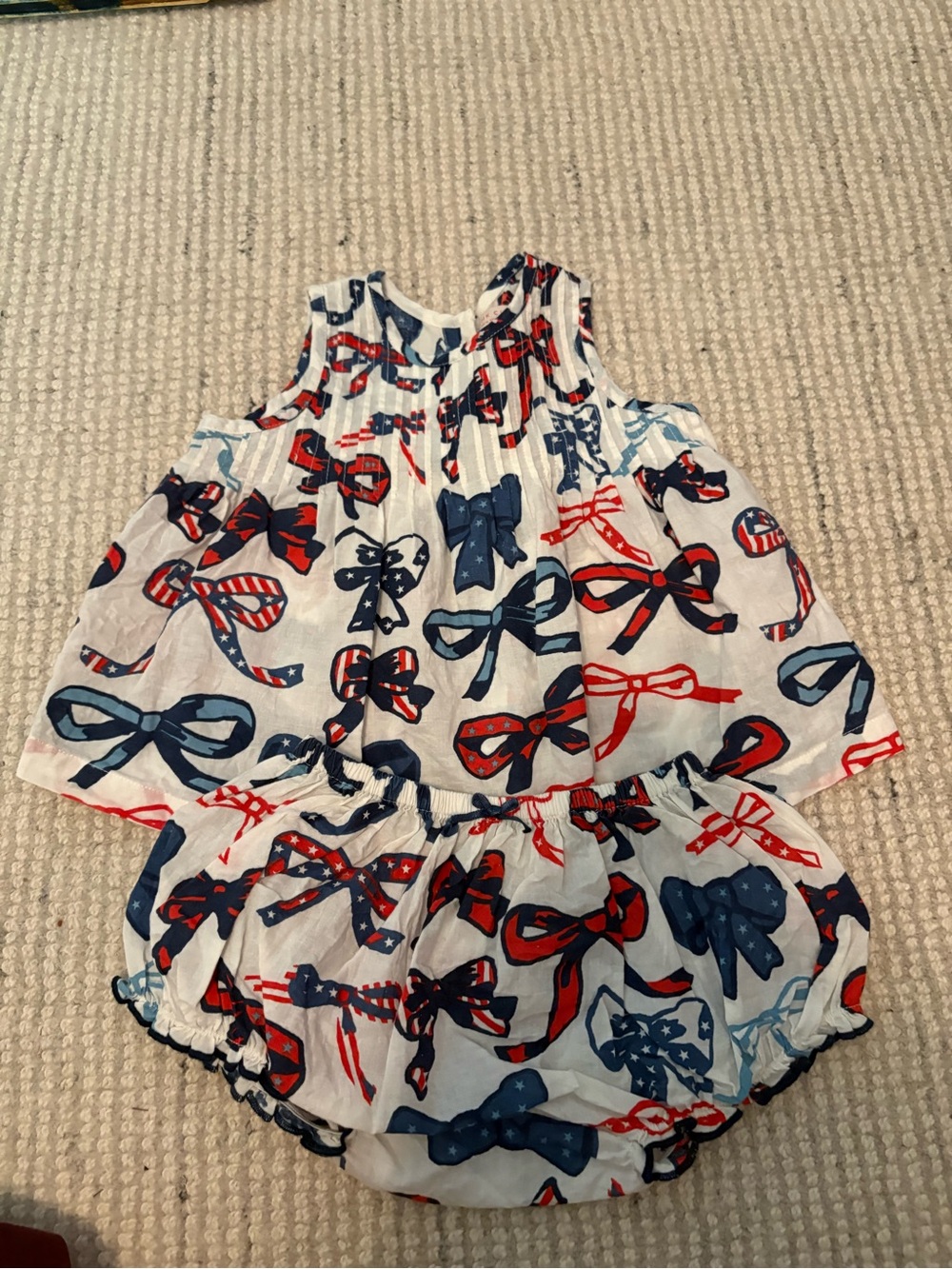 Pink Chicken White Tank Top & Bloomers with Red and Navy Bow Print